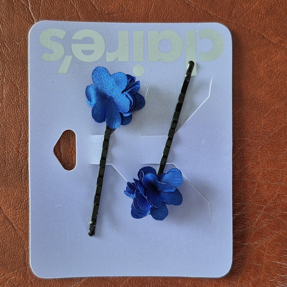 Blue Fabric Floral Bobby Pins From Claire's, New With Tags
